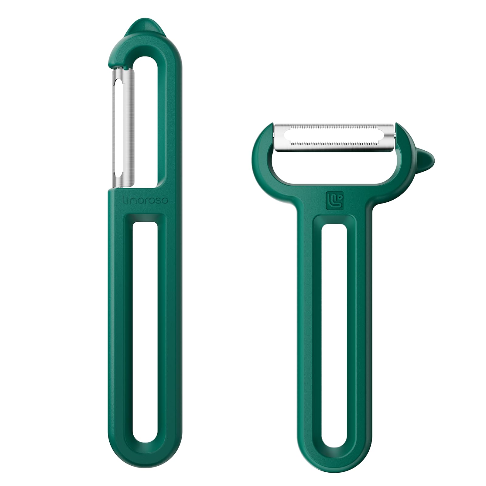 Linoroso 2PCS Pelapatate Professionale a Forma di I Liscia e Y Seghettata con Punte Appuntite, Per Pela Patate e Verdura Frutta, Scorrevolezza e Impugnatura Confortevole - Verde