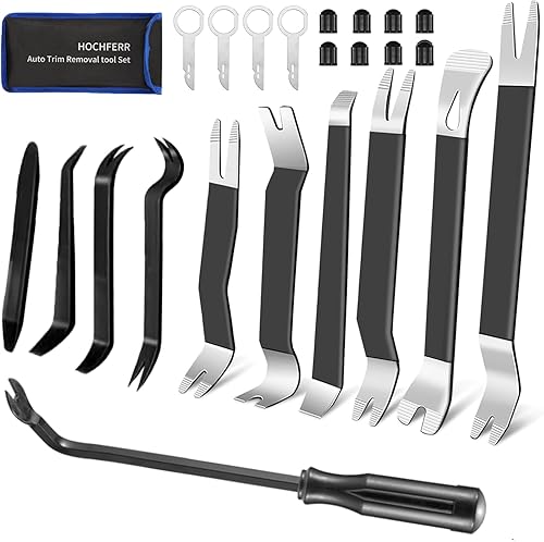 Hochferr Herramienta de extracción de molduras de metal, 17 piezas, herramientas automotrices, kit de herramientas de palanca de automóvil, juego de