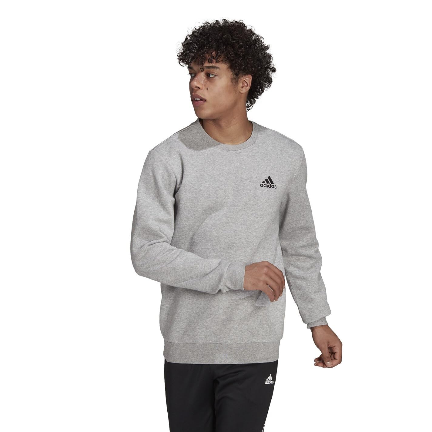 Adidas Feelcozy Essentials Fleece Sweatshirt, Felpa Uomo, Medium Grey Heather/Black, XL