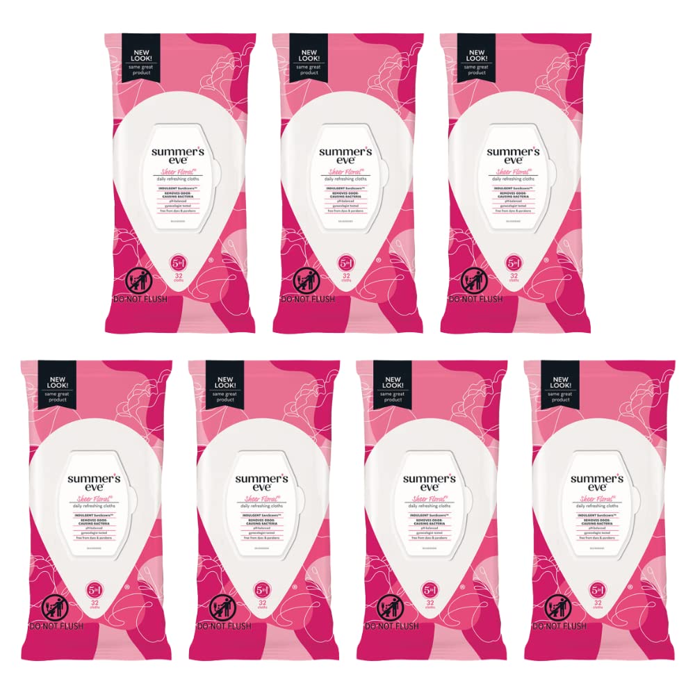 Summer's Eve Feminine Cleansing Cloths, Sensitive Skin, Sheer Floral 32 ea (Pack of 7)