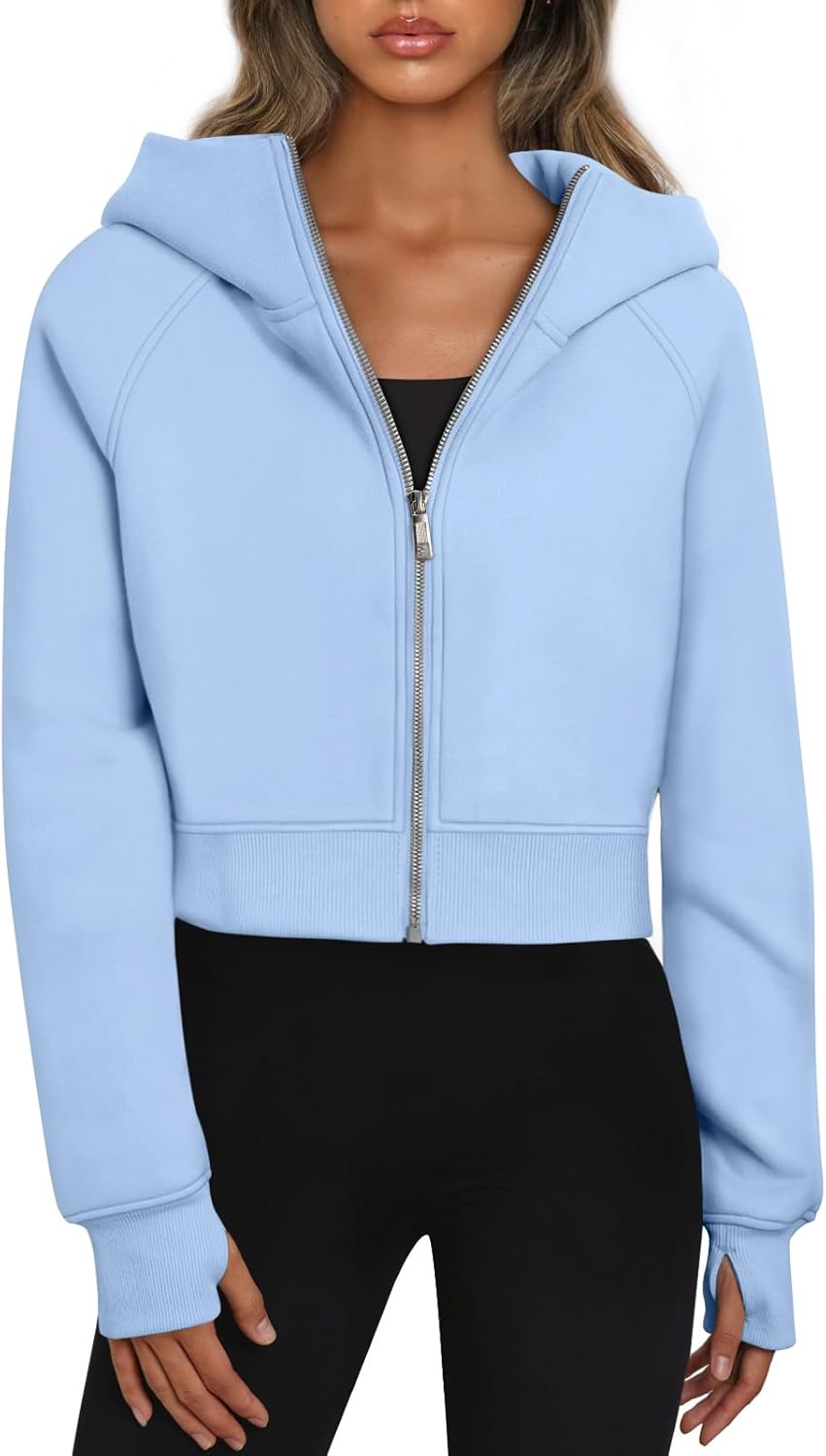 Trendy Queen Womens Zip Up Hoodies Jackets Cropped Sweatshirts Fleece Fall Outfits Casual Comfy Y2k Tops Winter Clothes 2025