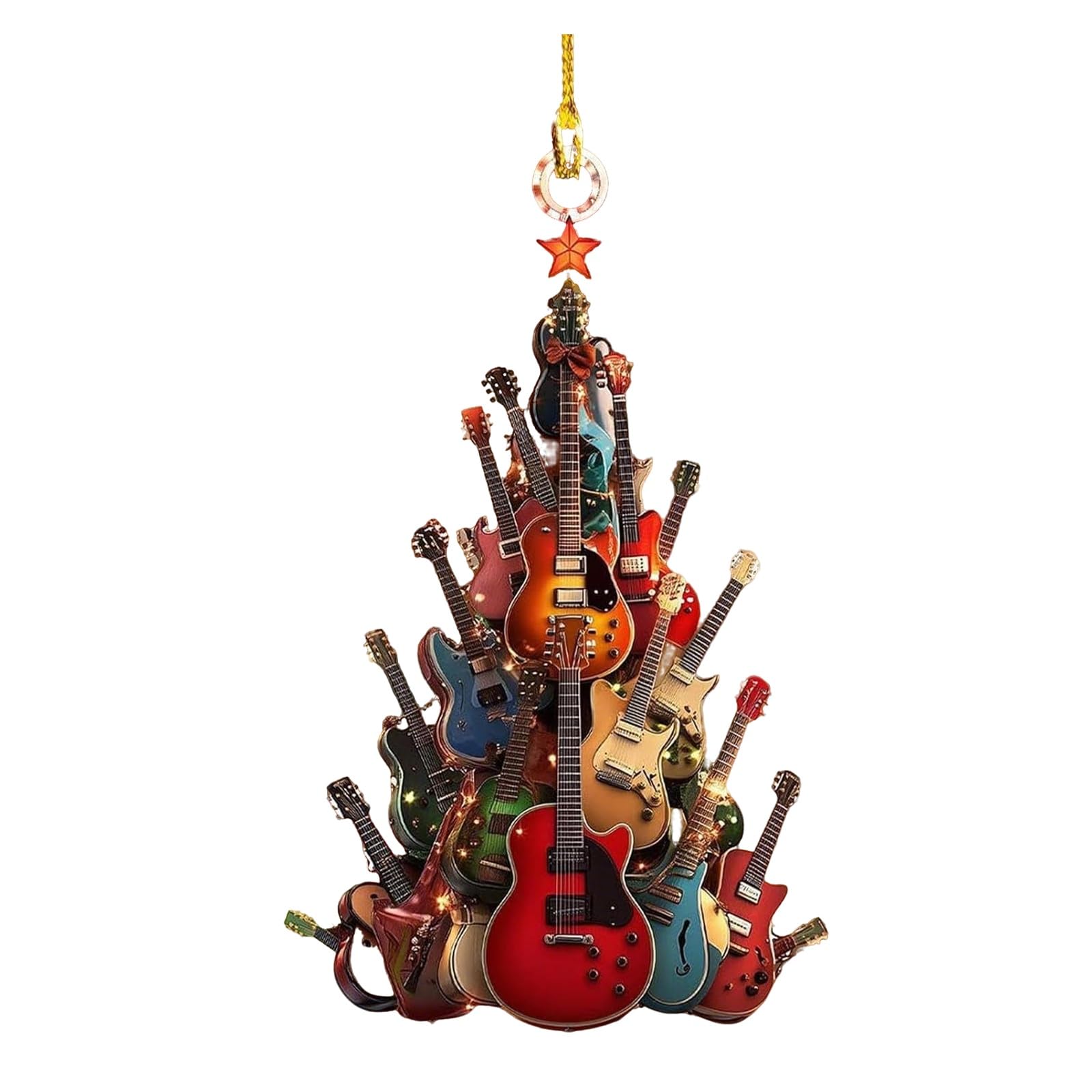 Guitar Christmas Tree Ornament, Acrylic Rock Guitar Christmas Tree Decoration, Musical Instrument Baubles, Festive Party Decor & Gift for Music Lovers (1PCS)