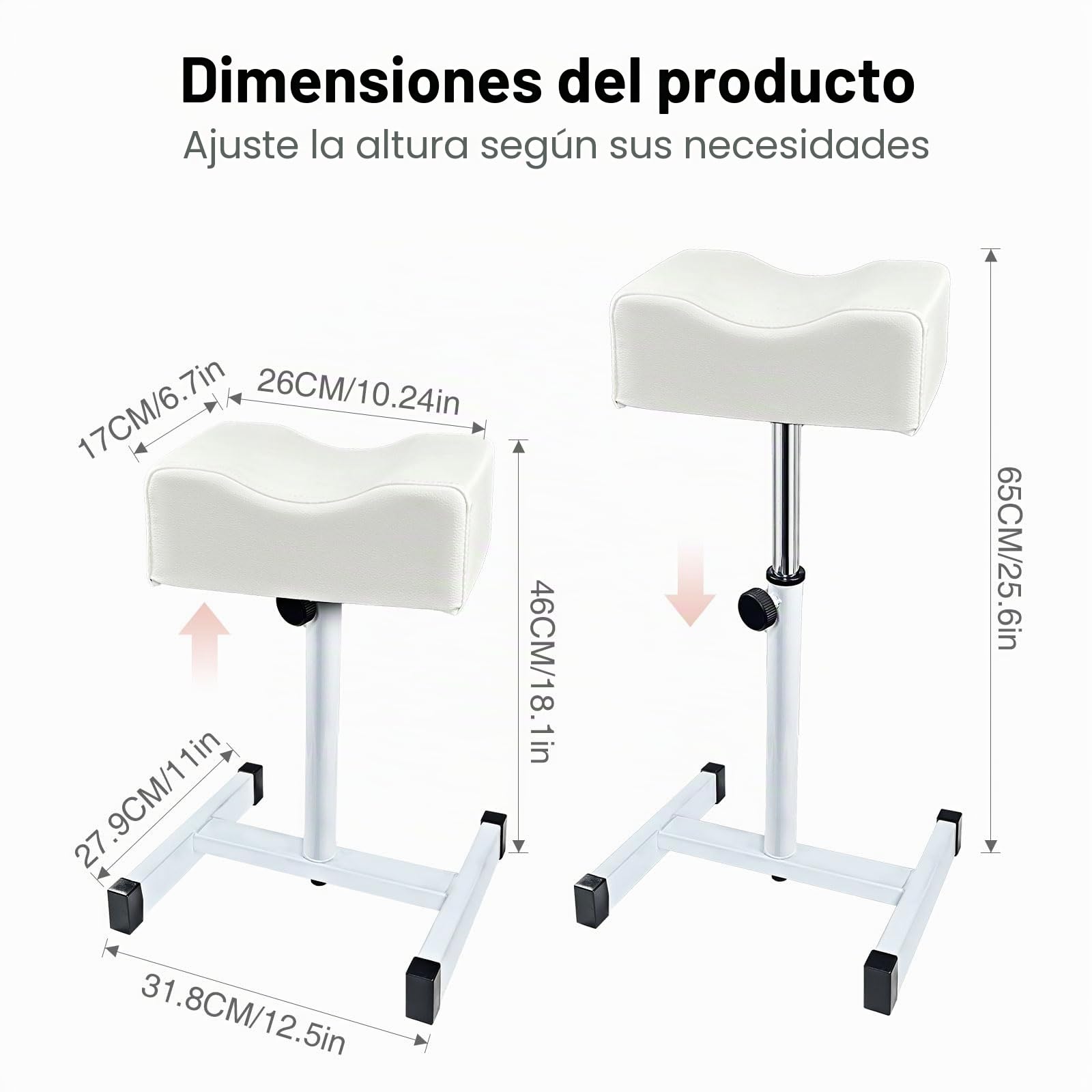 Taburete de pedicura,Cuidado de los pies de manicura,Silla ajustable en altura Reposapiés para uñas Salón,Spa Masaje,Salón de bellezaUña,Blanco