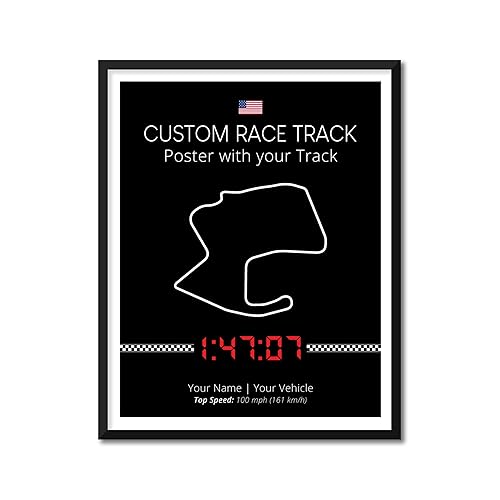 Personalizable Race Track Poster - Handmade Customizable Track Day Racing Print - Style 1, Black- 11x14" Metallic Print (Unframed)-Perfect Gift Car