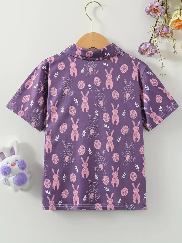 Image of Kids Easter Pattern Multi-Colored Printed Short Sleeve Button-Up Polo Shirt for Boy