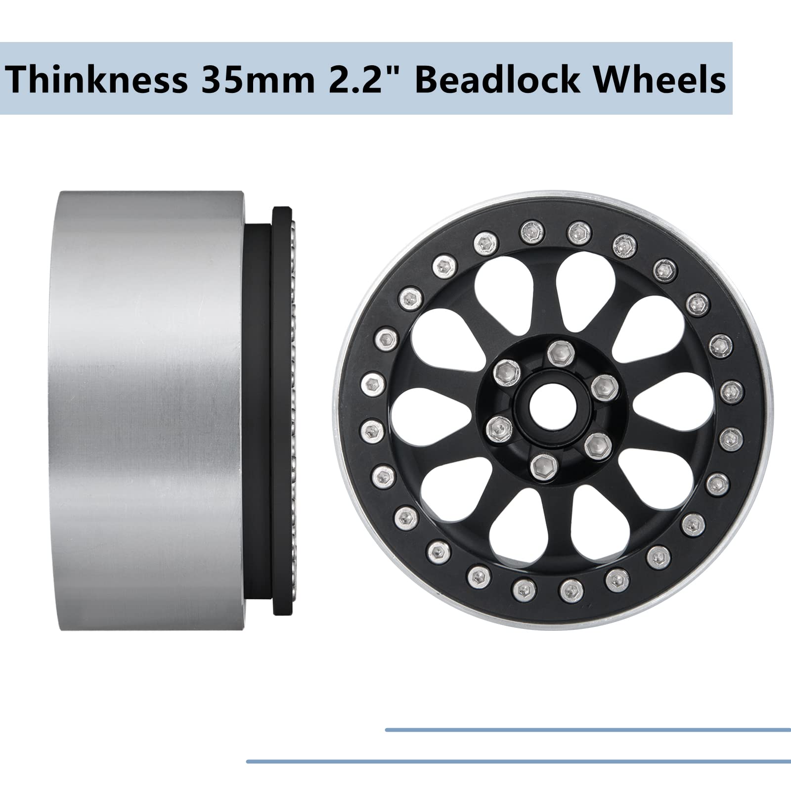 Maleonn 2.2" Beadlock Wheels Rims Set For 1/10 RC Crawlers - Aluminum Alloy Upgrades