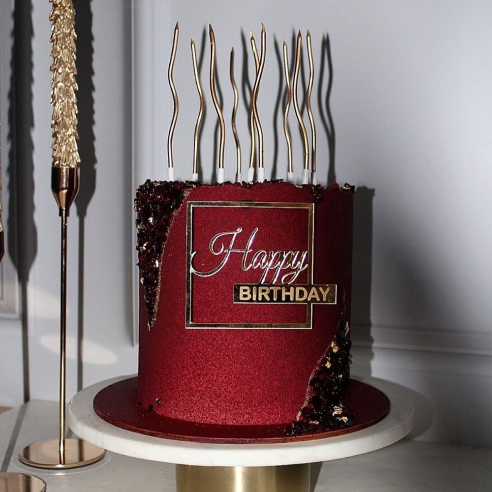 Happy Birthday Cake Topper Aus Goldspiegelndem Acryl – 12 Stück, Für Cupcakes & Mini-Kuchen
