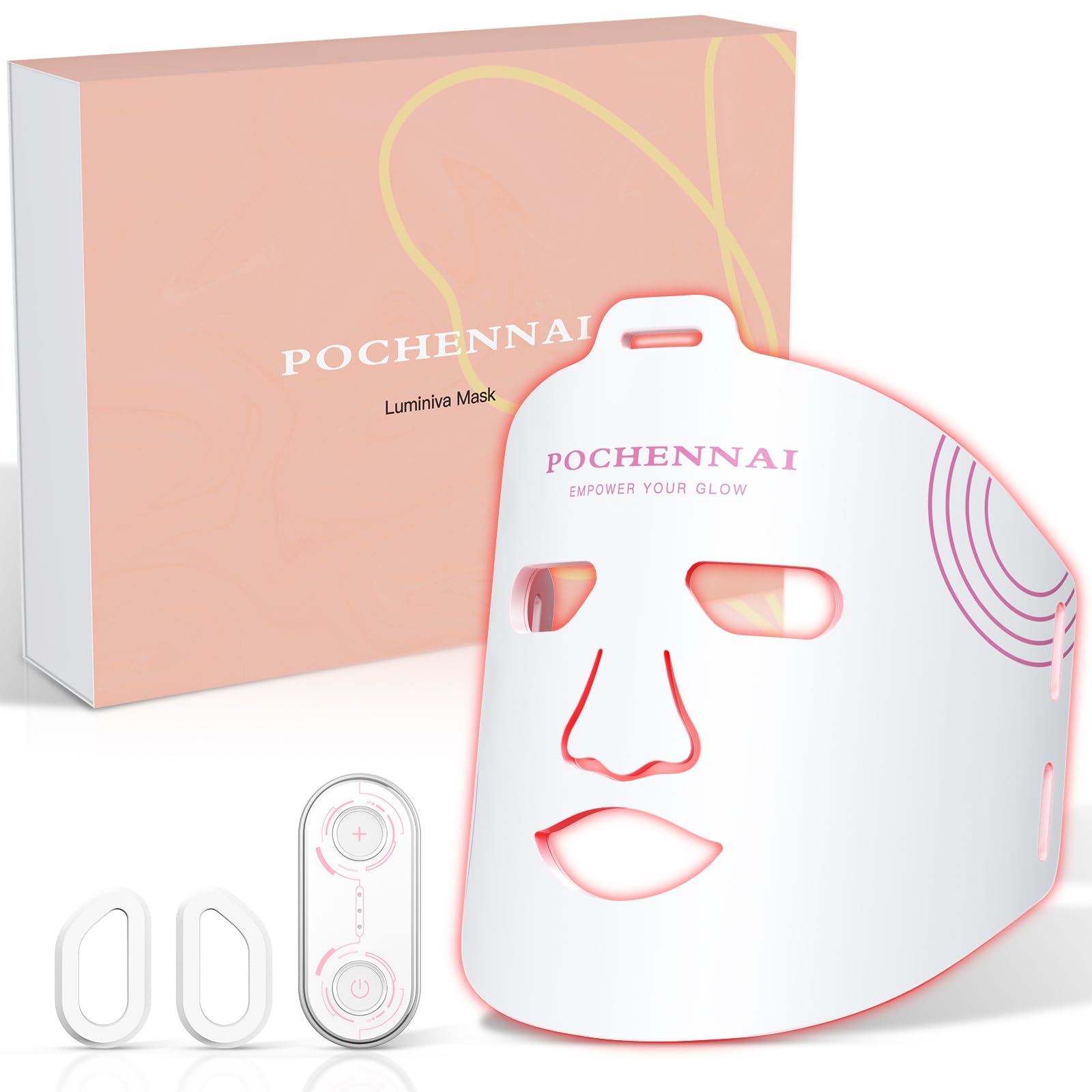 POCHENNAI Luminiva LED Gesichtsmaske – Heimanwendung mit Rotlicht & Nahinfrarot Licht, Flexibles Silikon, Einfache Leistungssteuerung