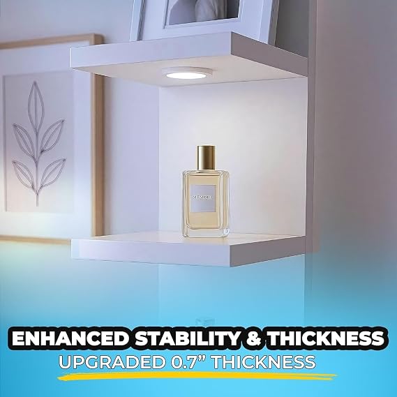 home stuff Wall Shelf Unit with Light | Modern White Floating Vertical Display Storage Shelves | Minimalist Shelving for Living Room, Bedroom & Office Organisation
