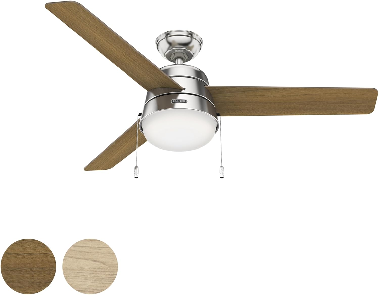 Hunter Fan 52 in Brushed Nickel Finish Indoor Ceiling Fan with Pull Chain and LED Light, 3 Blades (Renewed)