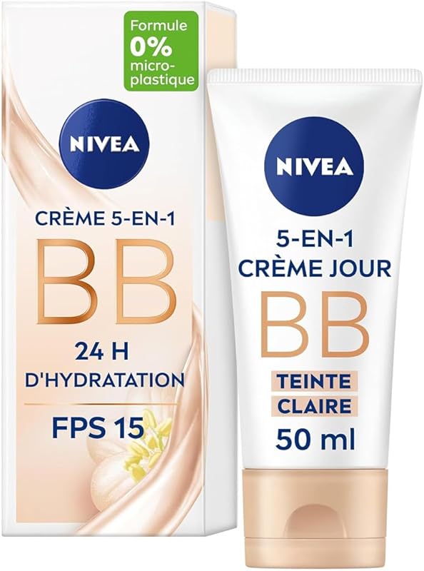 NIVEA - BB Crème 5 En 1 Teinte Claire - Crème Visage hydratante FPS 15 - Hydratation 24H - Soin visa