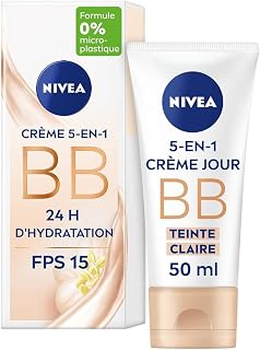 NIVEA - BB Cream 5 in 1 Clear Shade - Face Cream SPF 15 - 24H Hydration - Reduces Blemishes & Signs Of Fatigue - Organic Jojoba Oil & Mineral Pigments - Vegan - All Skin Types - 50 ml