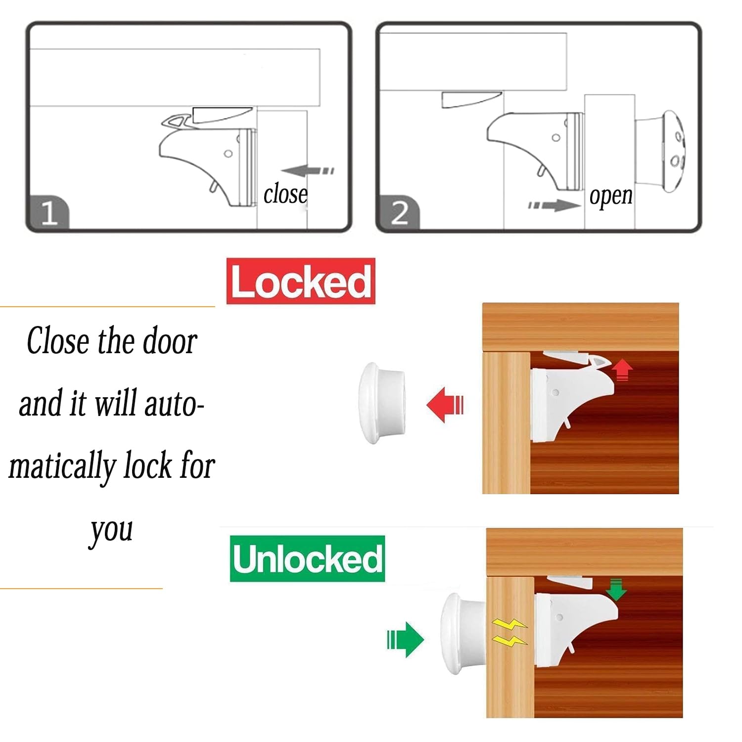 4 Serrature Magnetiche Per Bambini - Invisibili, Senza Fori, Con Nastro Adesivo, Per Armadi E Cassetti - Foto 10
