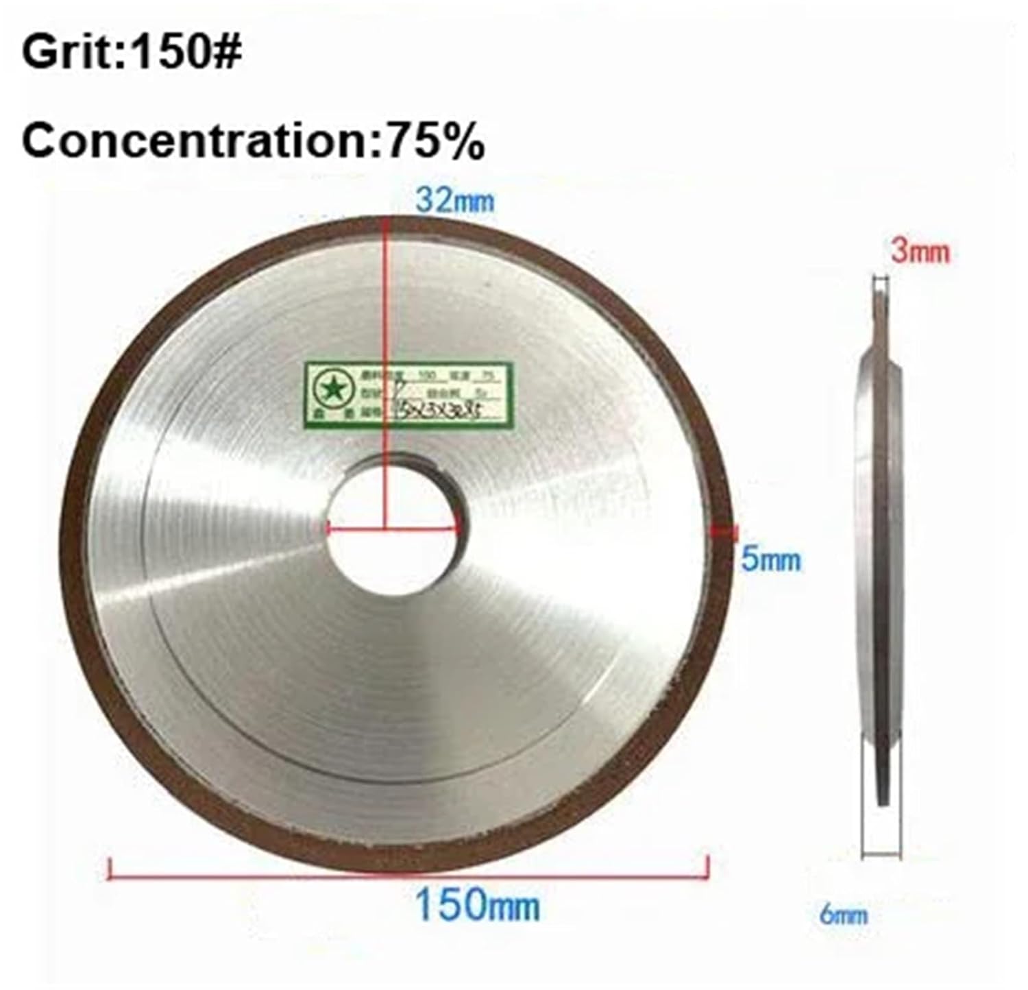 1pc Ultra Thin Diamond Cutting Blade Grinding Wheel Resin Bond for Tungsten Steel Hard Alloy Quartz Glass Tube Ceramic Tool(150x32x5x3)