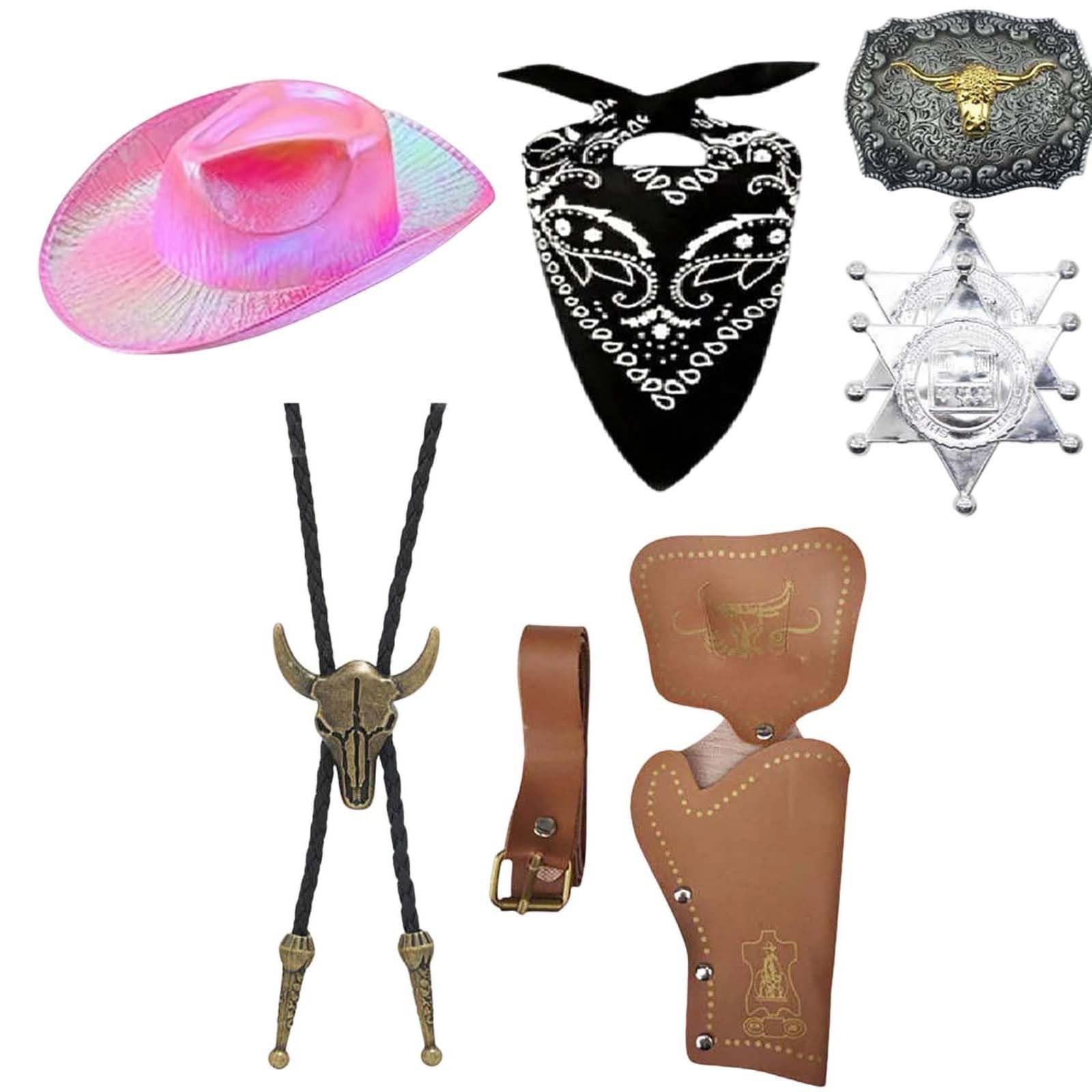 2026 Hippie Cowboy Kostüm Cowgirl Mittelalterliches Western-Cowboy-Cosplay-Kostüm mit Holster, Hutabzeichen, Gürteltasche für LARP, historische Reenactment-Partys – Komplettes Outfit (One Size)