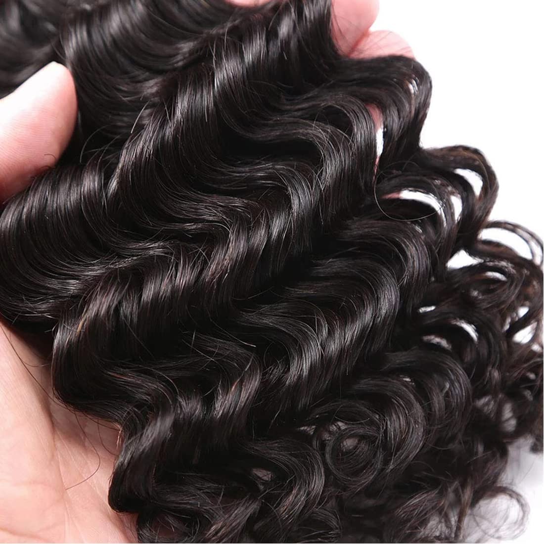 Deep Curly Wave Human Hair Bundles with Closure(10 12 14+10) Brazilian Virgin Human Hair 10A Wet and Wavy 3 Bundles with Lace Closure 70g/bundle Natural Color - Image 3