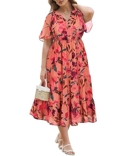 RITERA Plus Size Summer Dresses Short Sleeve V Neck Flowy