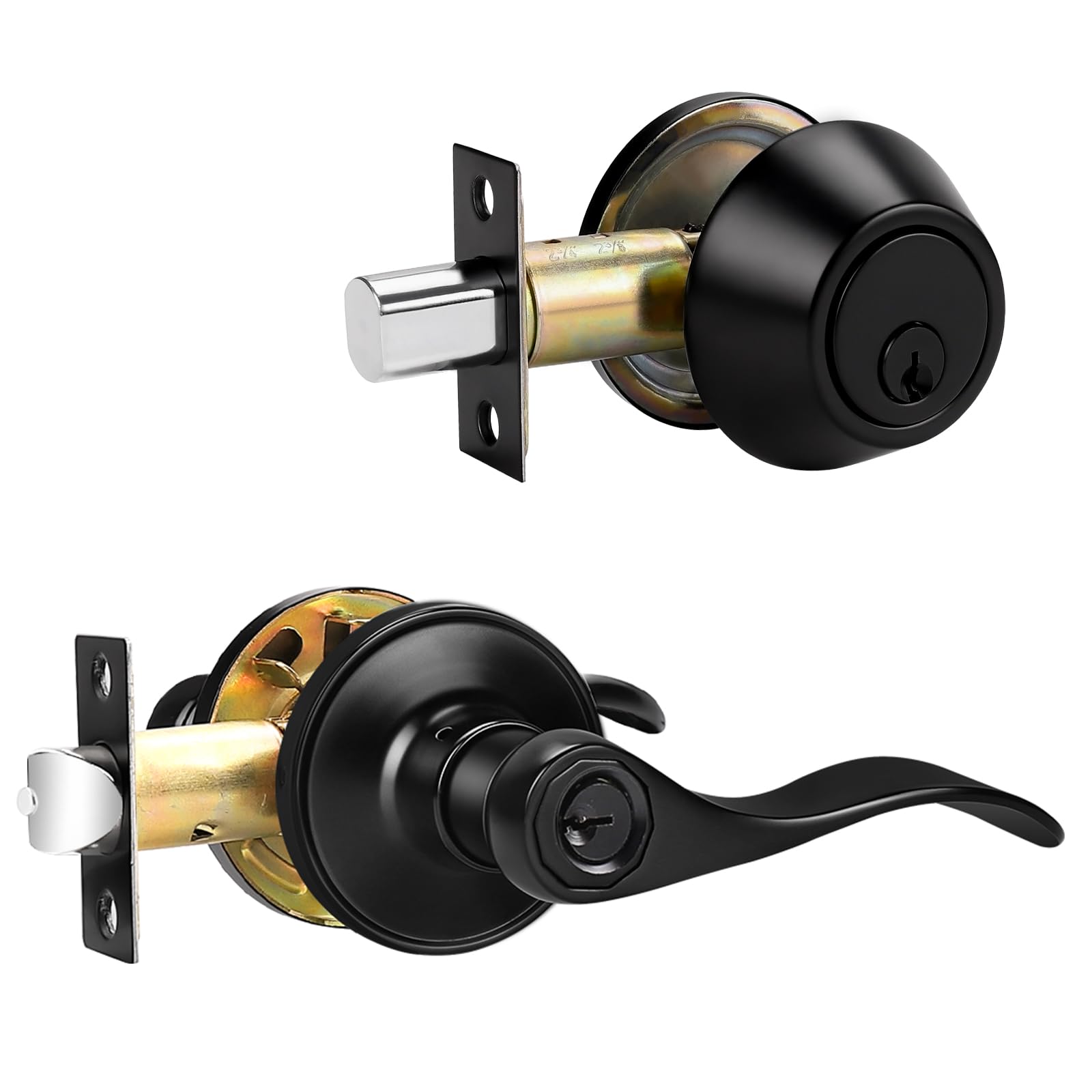 Ensemble de serrure de porte extérieure Probrico avec pêne dormant robuste au design noir mat