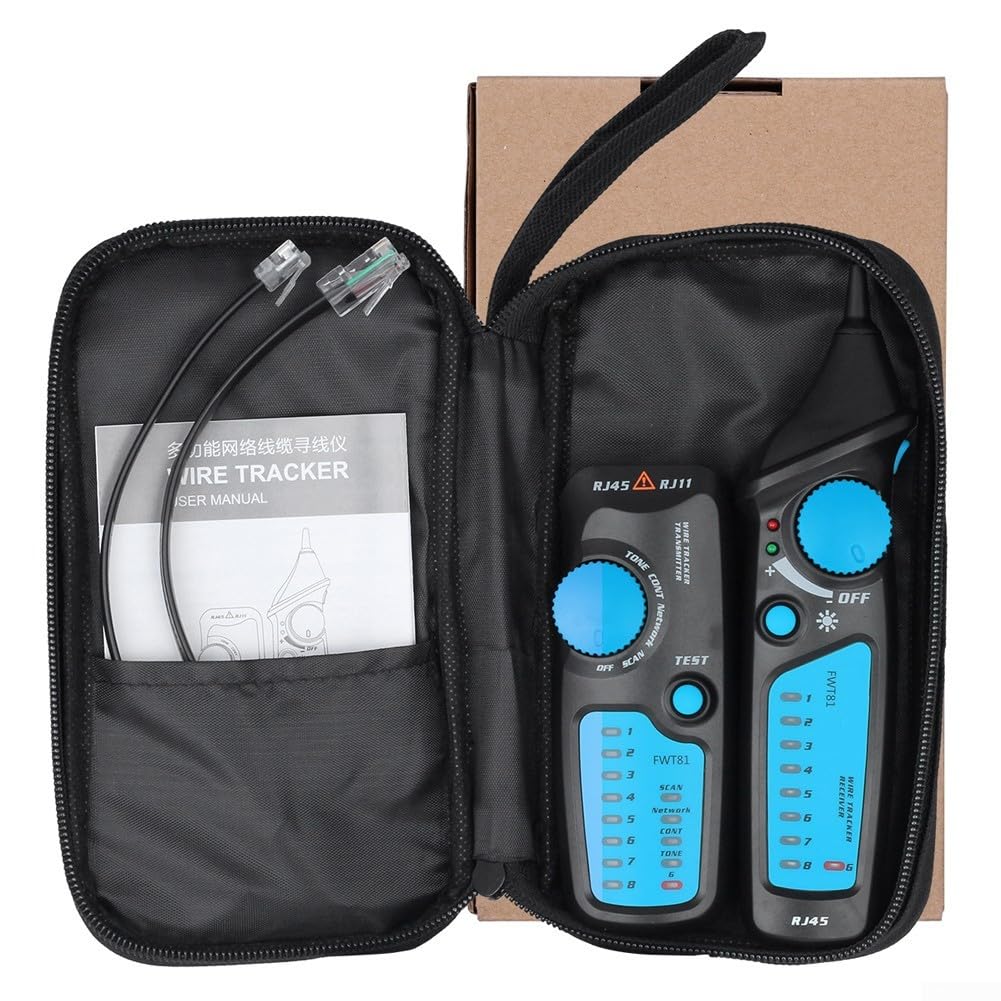 FWT81 Testeur de câble réseau avec double bouton pour tracé de ligne téléphonique LAN – Kit de recherche de fils isolés ABS 17,5 cm