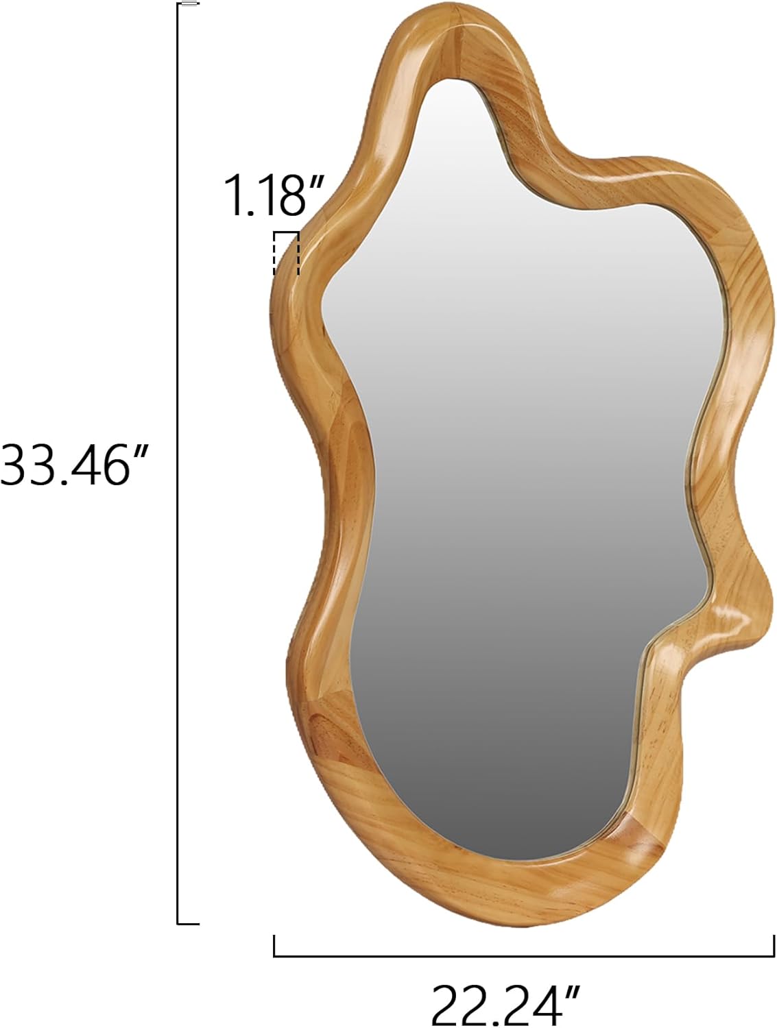 33x22 Inch Wooden Irregular Cloud Shaped Wall Mirror, Modern Solid Wood Frame Decorative Accent Mirror for Bedroom, Bathroom, Living Room, Entryway, Natural Wood Color