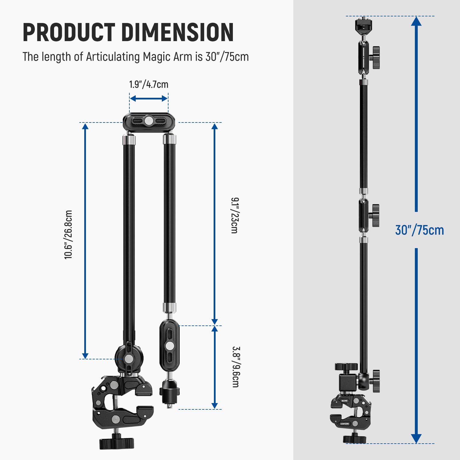 NEEWER 75 cm Articulating Magic Arm z Super Clamp/Action Cam Mount/uchwyt na telefon komórkowy, uchwyt na stół, statyw Mic Boom, kompatybilny z iPhone DSLR, kamera internetowa, mikrofon