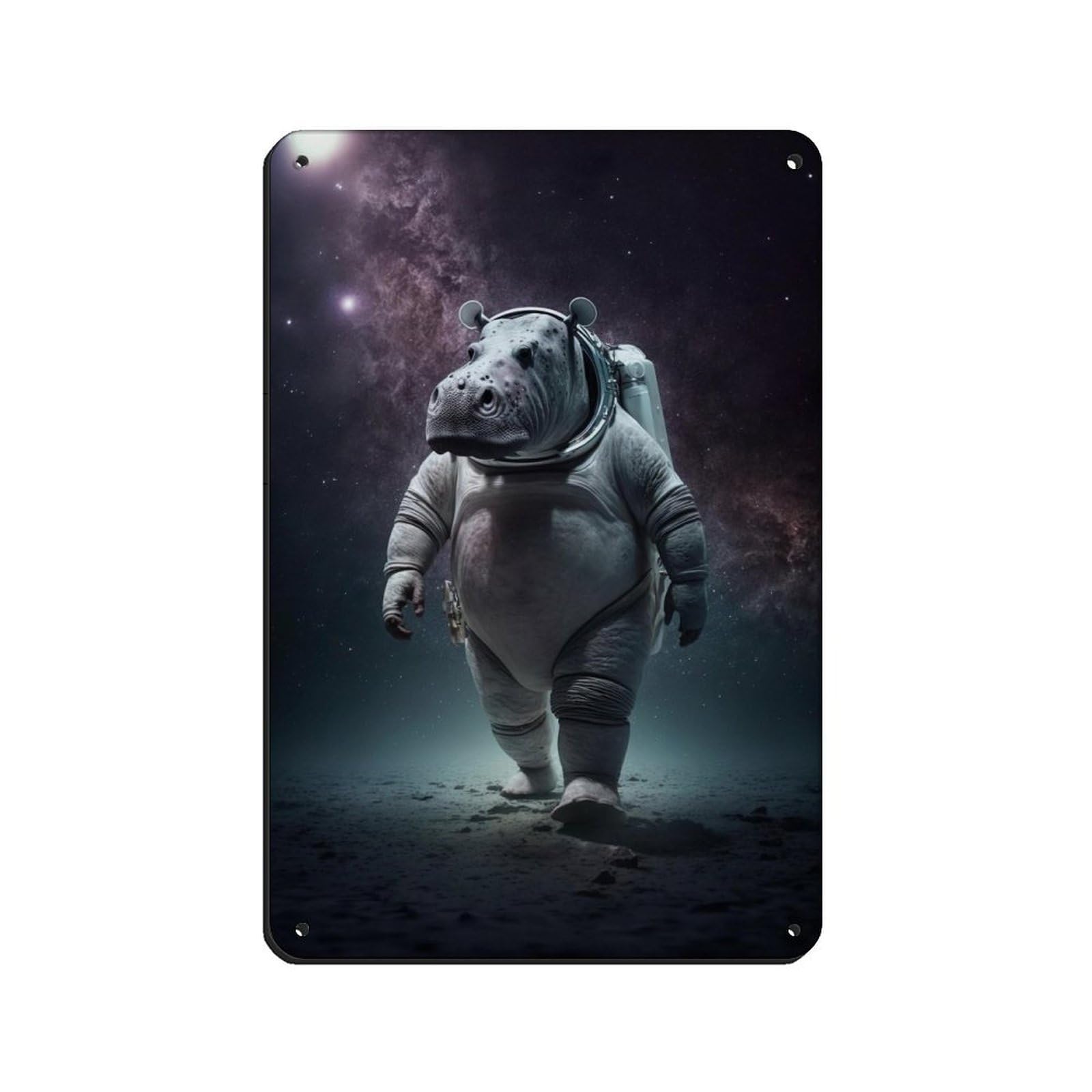 Lxwnze 20L X 30W Cm Astronaut Hippo, Futuristic Animal（1） Retro Poster Metal Tin Sign Chic Art Retro Iron Painting Bar People Cave Cafe Family Garage Poster Wall Decoration 8X12inch(20X30cm)