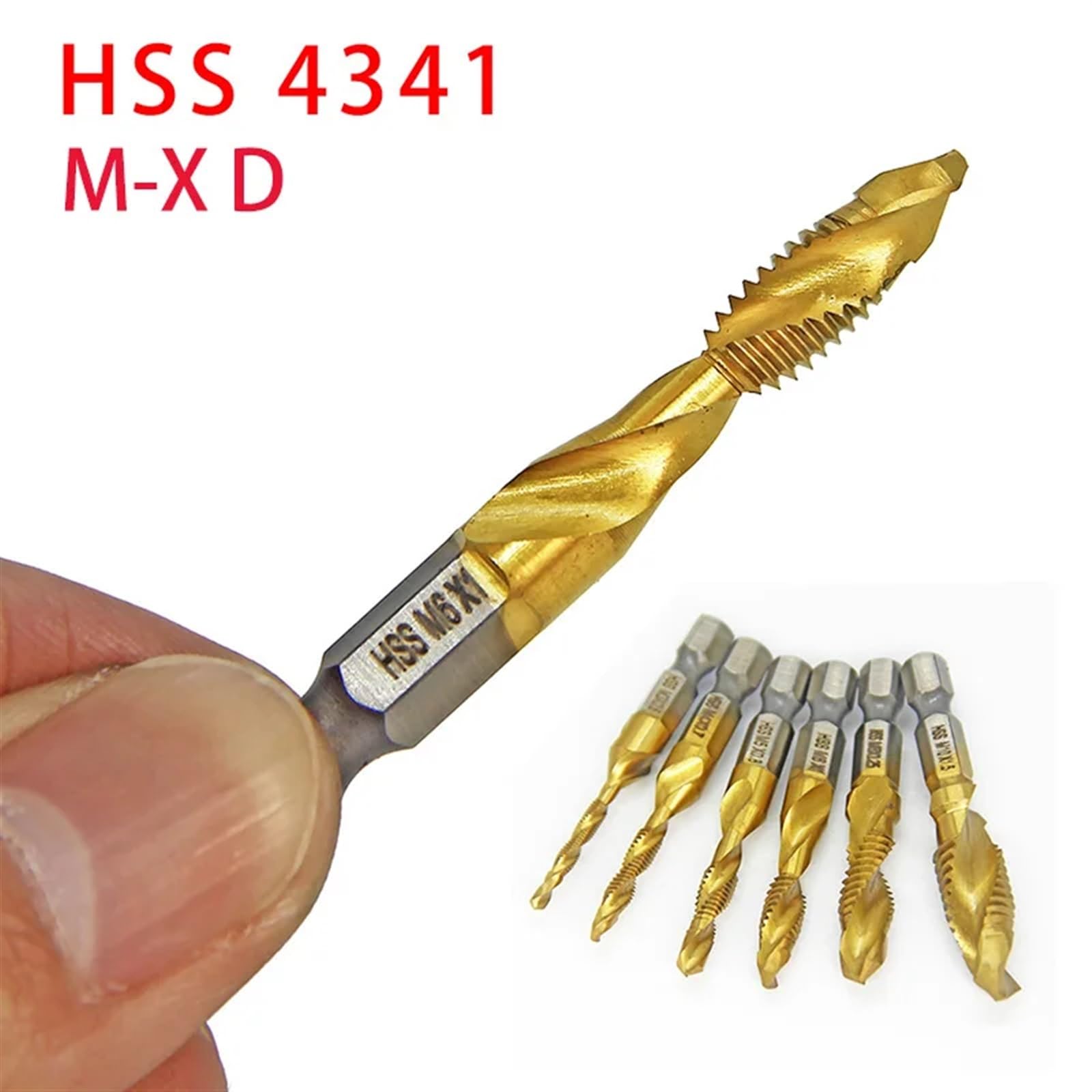 2 punte da trapano con gambo esagonale HSS 4341 filettatura metrica maschiatura macchina vite composta M3 M4 M5 M6 M8 M10 utensili manuali(6PCS 4341C M3-M10BOX)