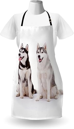 Miniatura 2 de Ambesonne Alaskan Malamute - Delantal de perritos árticos peludos, husky de cría, pedigrí de mamífero siberiano feliz, delantal de cocina unisex con