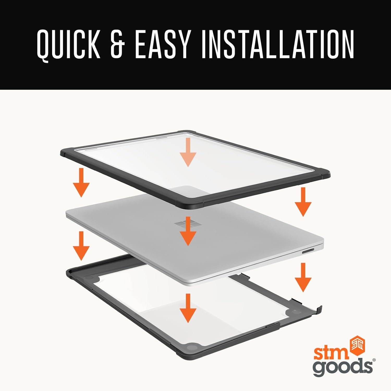 STM Dux Case for Microsoft Surface Laptop 7th Edition (13.8") – Slim Rugged Protective Shell with Transparent Back, Non-Slip Feet, Open-Hinge Cooling, TPU Clip-On Design – Black