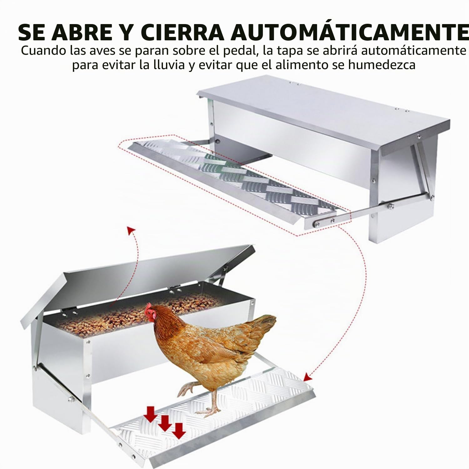 Comedero automático para pollos y gallinas, 5 kg, con pedal automático y manta resistente al agua, apertura automática