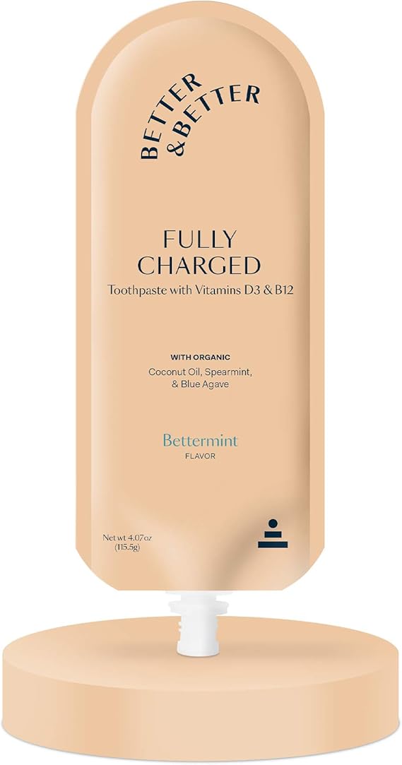 Better & Better Fully Charged Toothpaste with Vitamins B12 & D3 | Natural, SLS-Free, Fluoride-Free, Vegan | Whitening & Antiplaque Vitamin Toothpaste | Clean & Fresh Organic Mint (1 Po...