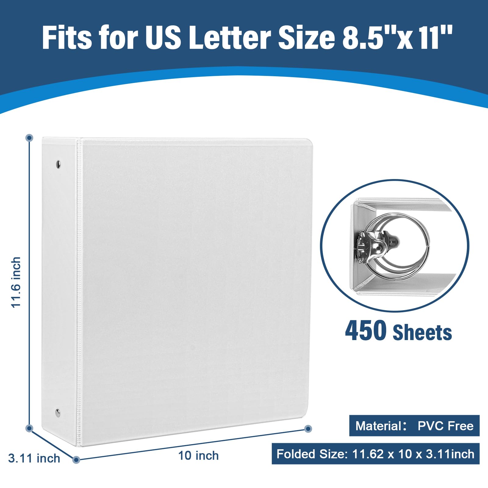 Raccoglitore a 3 anelli da 5,1 cm con tasche, raccoglitore di alta qualità da 5,1 cm con tre raccoglitori ad anelli, contiene fino a 450 fogli, formato lettera americana, confezione da 6, perfetto per