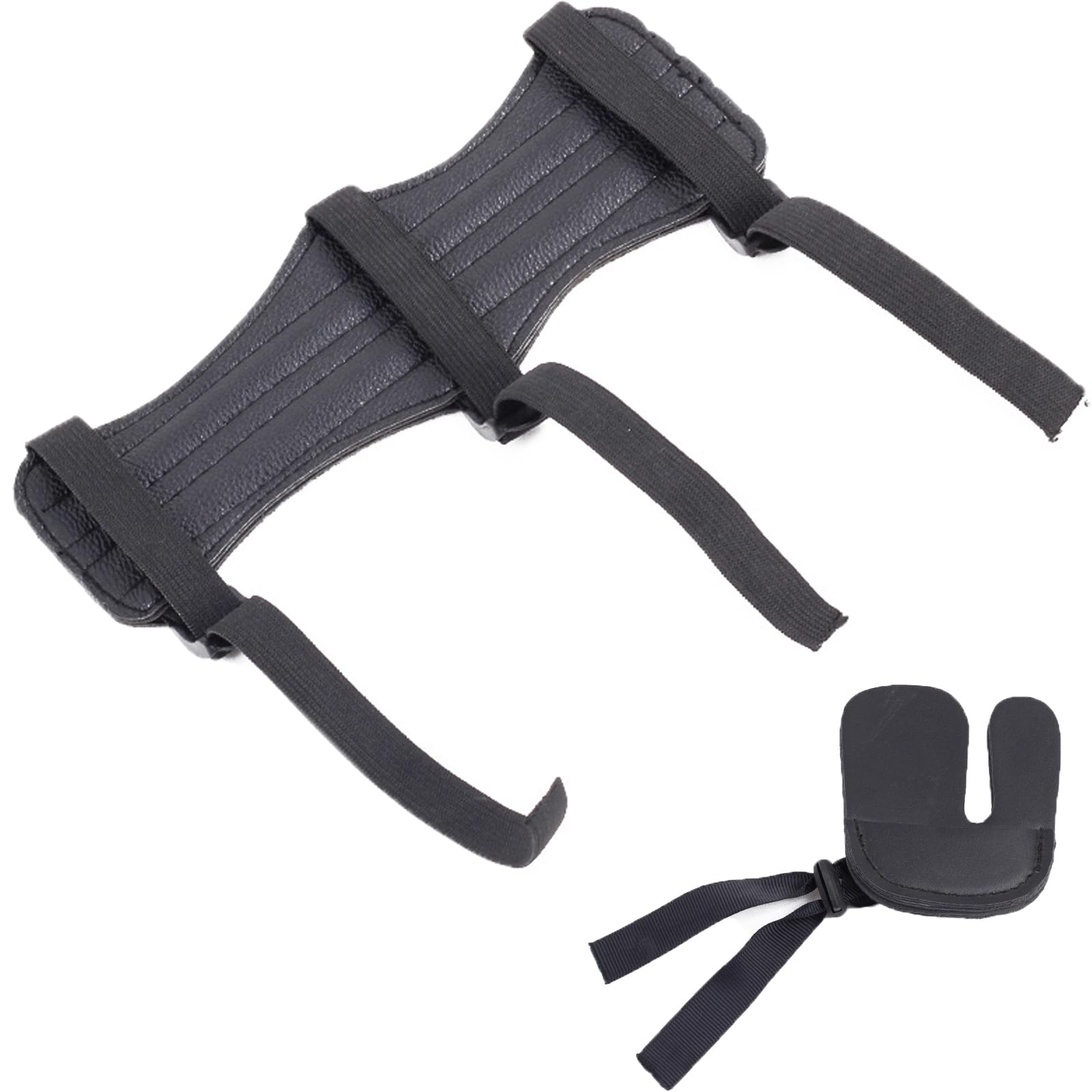 Protege Bras En Cuir Set Protection Tir à L'Arc Fhioevt - Protège-Bras Et Doigts En Cuir PU - Réglable - Noir Gant Protection Archer