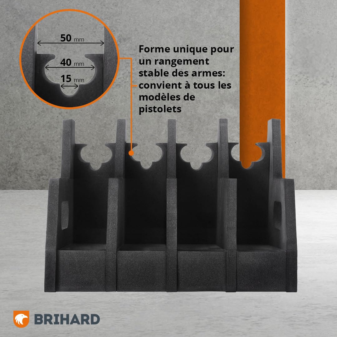 Porte-Pistolet en Mousse avancé (4 emplacements) - Support Court pour Armes, Support de Rangement Compact, Organisateur de Coffre-Fort pour Pistolets, Accessoire pour Coffre-Fort