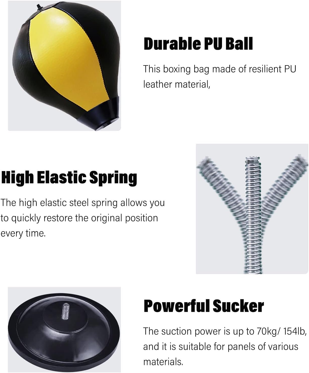 Speed Bags Für Das Boxen Wandhalterung Flexible Leder Puhing Bag Für Erwachsene Kinder Saugnapf Relief Stress Balls Spielzeug Für Das Training Workout, Black, 22 cm (8.6 inch)