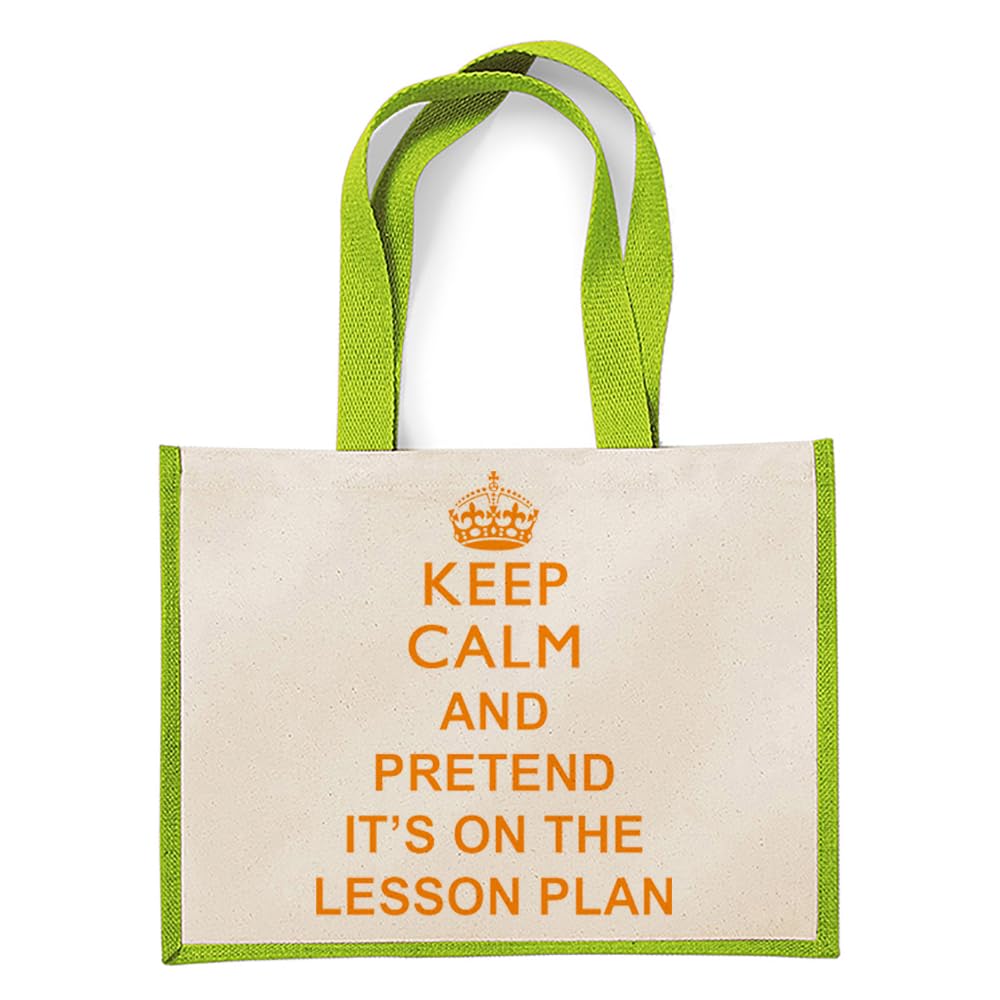 Keep Calm and Pretend It's On The Lesson Plan, teacher appreciation gifts, Jute Bag, Shopping Bag (Apple Green)