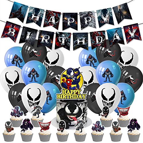 Ksopsdey Venom Themed Decoraciones de Fiesta 32 Pcs Artículos para la Fiesta de Venom, Pancarta de...