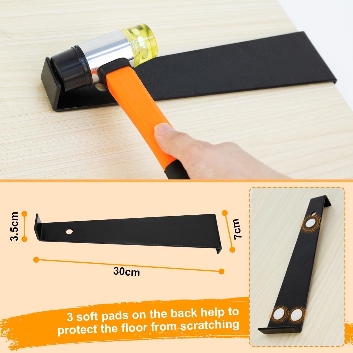 Herramientas de suelo laminado, kit de instalación de suelos de madera de 35 piezas, kit de suelo laminado con espaciadores de suelo, mazo de goma, bloque de roscado de goma, espaciadores y cinta