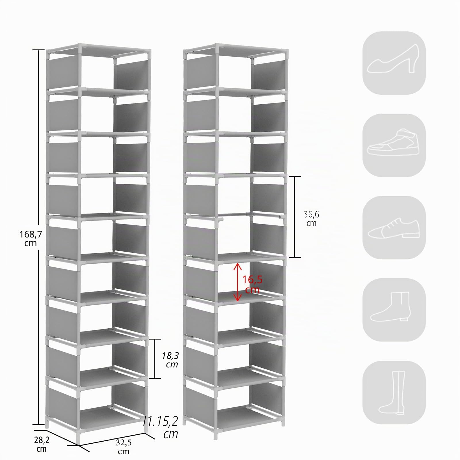 Esonstyle Scarpiera a 10 Ripiani in Metallo - Stretta per 10 Paia di Scarpe Alte - Salvaspazio Slim per Soggiorno, Ingresso, Corridoio e Guardaroba