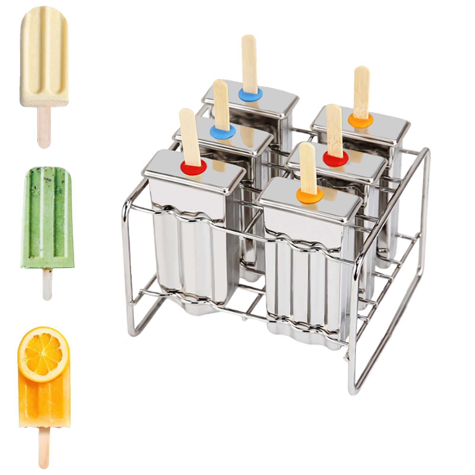 Lot de 6 moules à glace en acier inoxydable rainurés avec support (rond et plat) (style A)