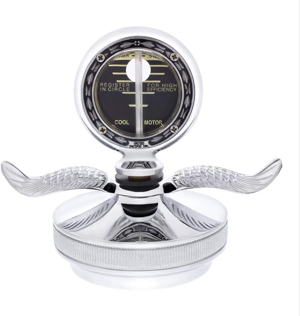 United Pacific 30359 Hood Ornament Chrome, Aluminum, Boyce Moto Meter, with Base & Chrome, Wings