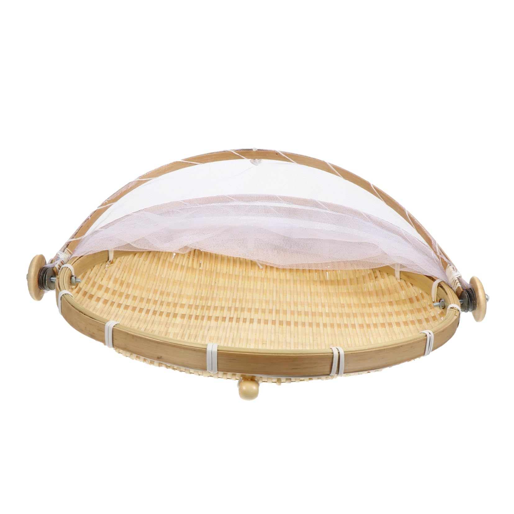 FUNOMOCYA 1pc Dustproof Basket Fruit Tray Round Tray Handwoven Basket Woven Hamper with Lid Rustic Fruit Basket Veggie Tray with Lid Woven Fruit Basket Picnic+basket Wicker Lids Brown