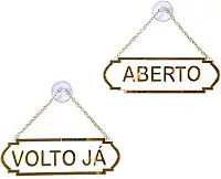 Placa Aberto Volto Já Decorativa Com Corrente E Ventosa Para Lojas