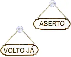 Placa Aberto Volto Já Decorativa Com Corrente E Ventosa Para Lojas