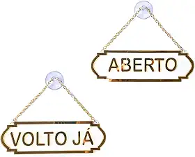 Placa Aberto Volto Já Decorativa Com Corrente E Ventosa Para Lojas