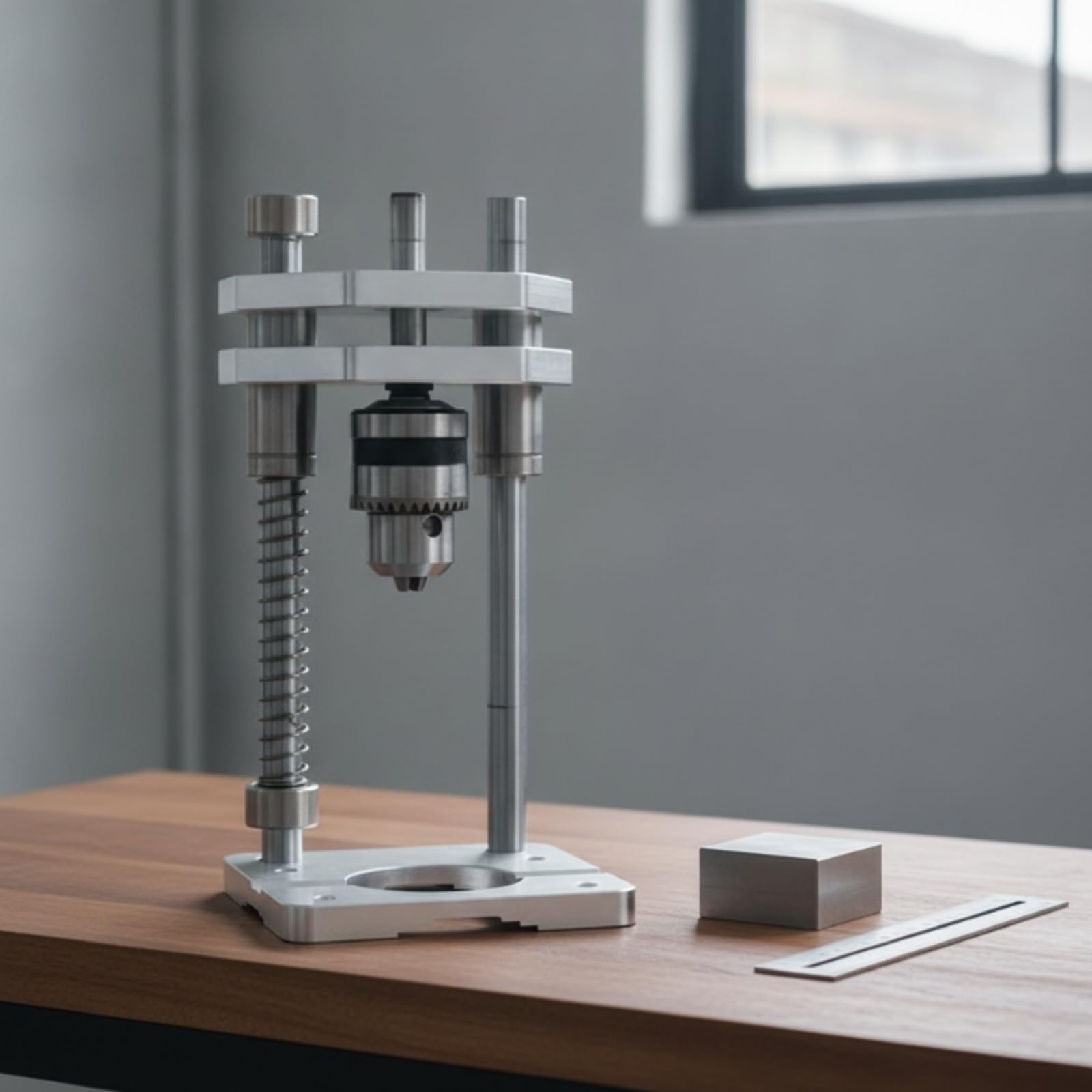 Supporto Trapano Stand Guida Trapano Colonna Supporto Perforazione Morsa in Metallo Solido con Base in Lega di Alluminio E Doppia Colonna 12mm per