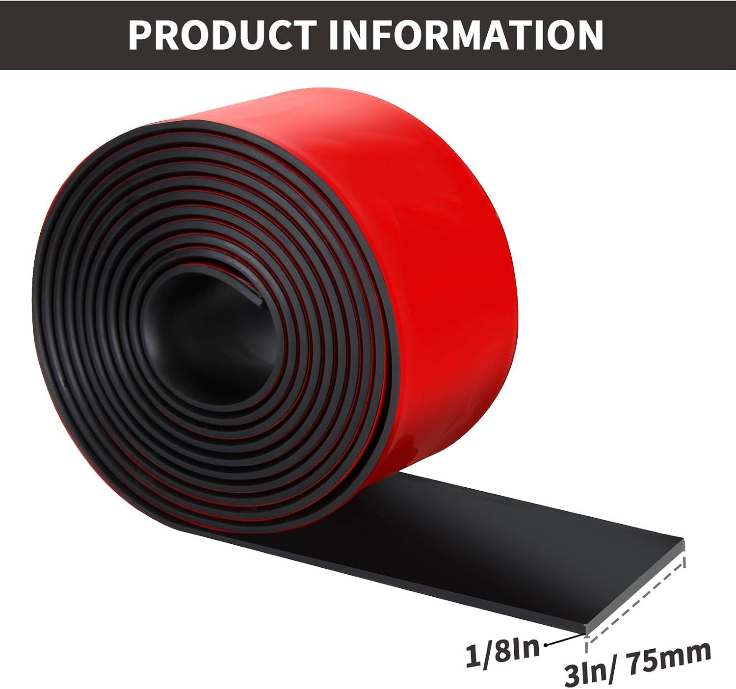 Self Adhesive Rubber Strips, Solid Neoprene Rubber Sheets Rolls Strips with Adhesive Backing, Self Stick Rubber Gasket Pads for DIY, Seals, 3" Wide x 1/8" Thick x 120" Long