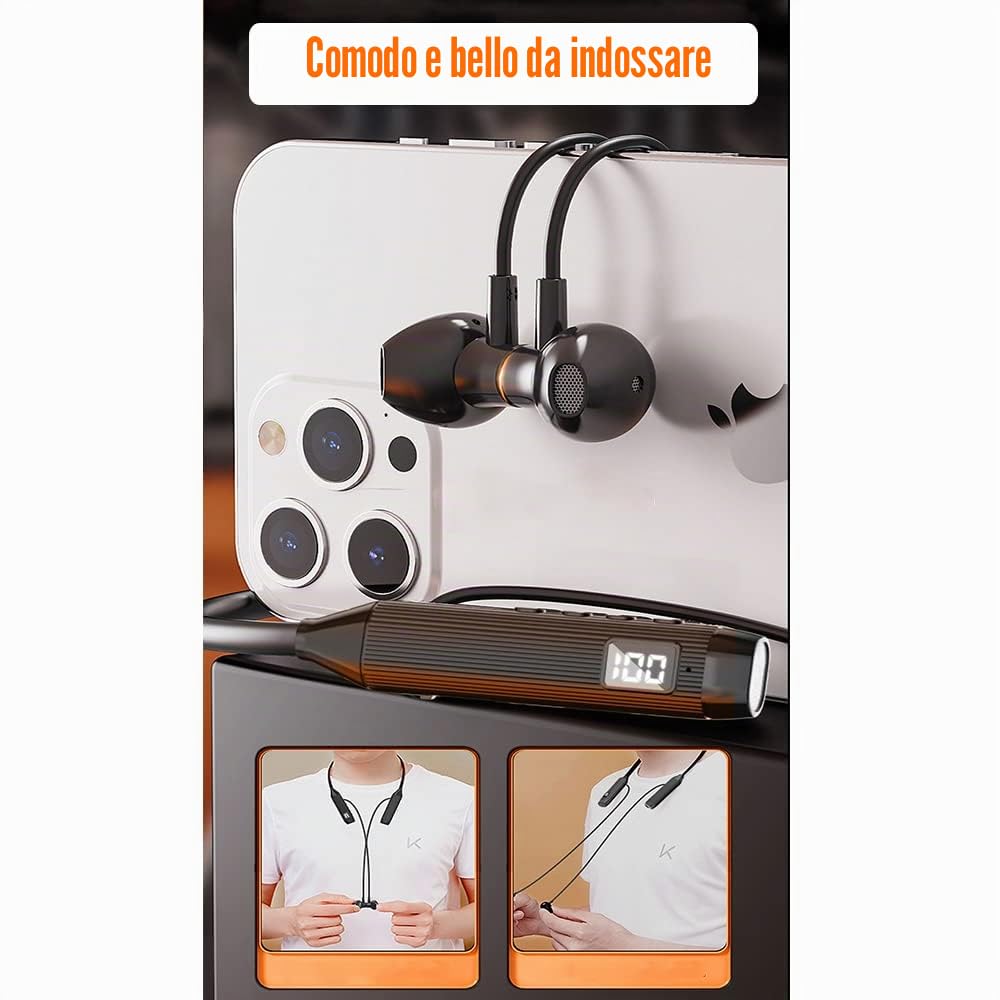 Cuffie Bluetooth,[Potente]25 Ore Auricolari In-Ear Bluetooth 5.0 con Stereo Surround 3D, Cuffie Wireless Magnetiche con Microfono, Bluetooth Sport per Corsa, Fitness, relax, musica