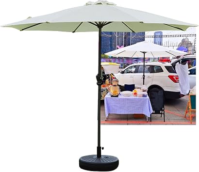 Outdoor Table Market Umbrella with 8 Sturdy Ribs, 270cm Round Garden Sun Parasol for Backyard Pool Market Balcony Deck, Patio Umbrella Outdoor with Crank Handle
