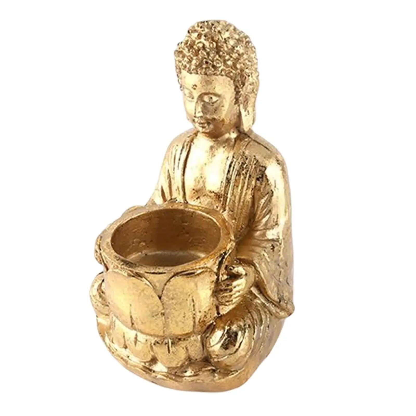 Resin Buddha Statue Candle Holder, Meditating Sculpture Candlestick for Aromatherapy Light Cup Home Altar Decor(Gold)